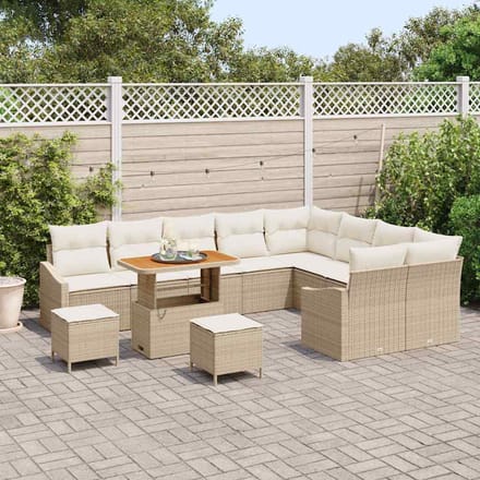 vidaXL - Tuinbank - Set - 12 - st - 7-zits - Beige - Poly - rattan