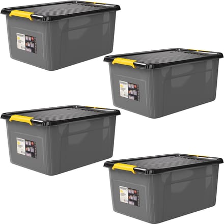 Monzana Opbergbox - Set van 4 Kunststof 40l Stapelbaar - Antraciet