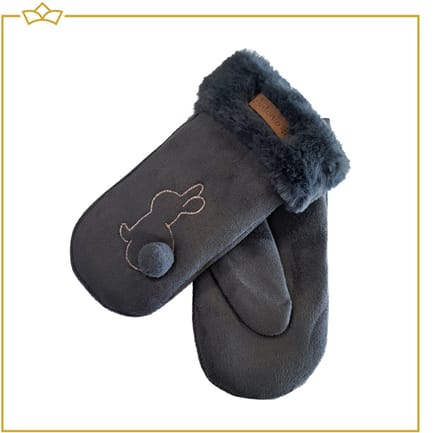 ATTREZZO® Handschoenen Kind - Wanten - One Size - Grijs blauw - Konijn - extra warm!