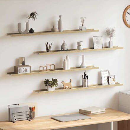 vidaXL - Wandschappen - 4 - st - 100x9x3 - cm - wit - en - sonoma - eikenkleurig