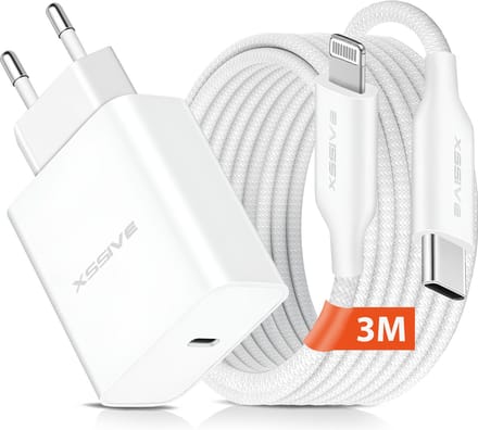 USB C Adapter met Oplader Kabel 3 Meter geschikt voor Apple Lightning, iPhone, iPad en AirPods - 25W Snellader