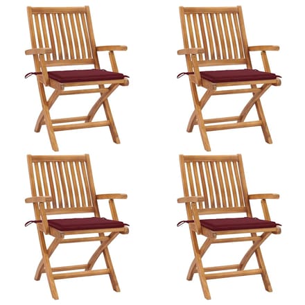 vidaXL - Opklapbare - stoelen - met - kussens, - 4 - stuks, - massief - teakhout