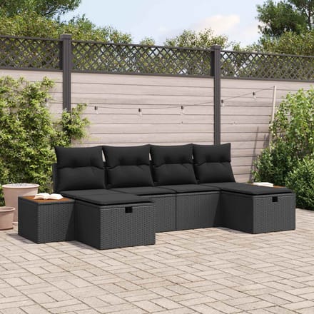 vidaXL - Tuinbank - Set - 6 - st - Zwart - poly - rattan