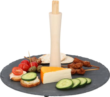 Serveerschaal voor hapjes/amuses - rond - 30x30cm - met ca 100 bamboe cocktailprikkers