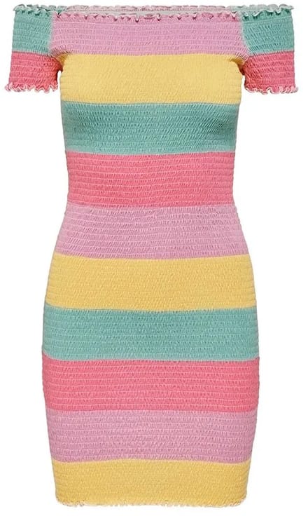 Only Elila Off Shoulder Smock Korte Mouw Jurk Veelkleurig M Vrouw