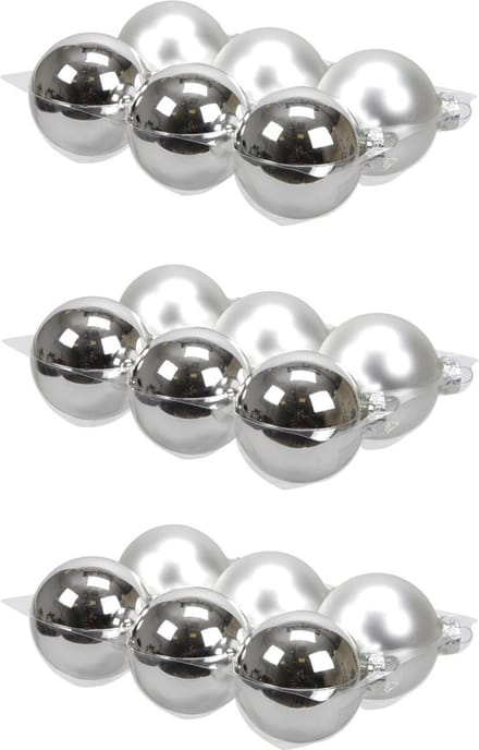 18x stuks kerstversiering kerstballen zilver van glas - 8 cm - mat/glans - Kerstboomversiering