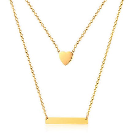 Dubbele ketting Edelstaal verguldkleurig Horizontal Bar Heart
