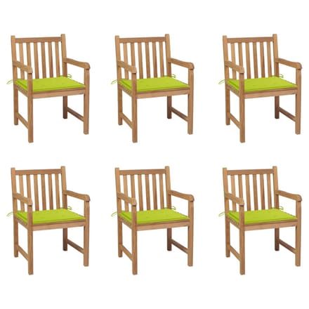 vidaXL - Tuinstoelen - 6 - st - met - heldergroene - kussens - massief - teakhout