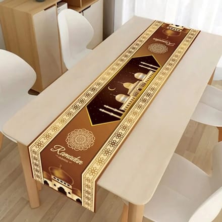 Without Lemon - Eid Mubarak Tafelloper - Tafelkleed - Decoratie - Feest - Ramadan - Suikerfeest - Versiering - 33x183cm - Bruin - Versie: B