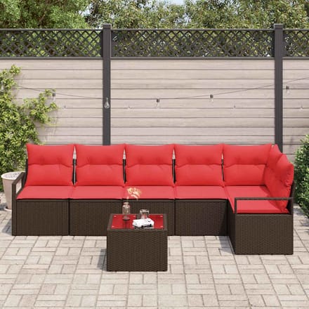 vidaXL - Tuinbank - Set - 7 - st - Bruin - en - Rood - poly - rattan