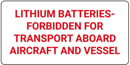 Lithium batteries forbidden sticker 100 x 50 mm
