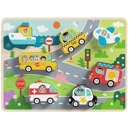 Tooky Toy Houten Puzzel Voertuigen - Vanaf 12 Maanden