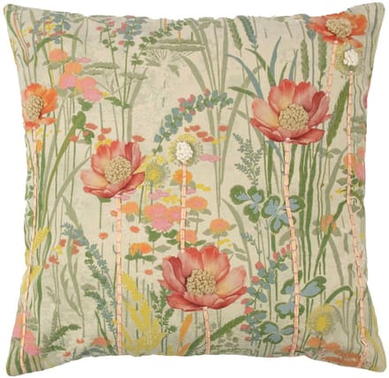kussen geborduurd wilde bloemen roze klaproos 60x60cm