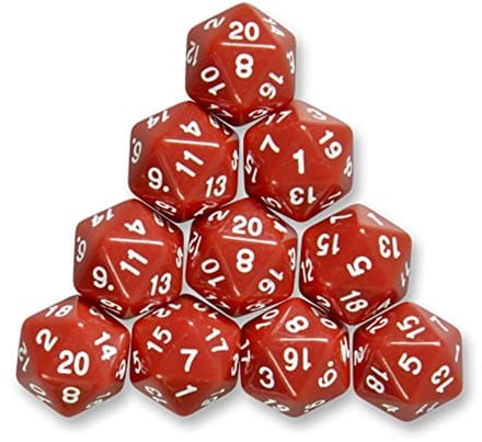 10 polyhedrale W20 dobbelstenen voor rollenspellen - Rood