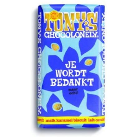 Chocolade Tony's Chocolonely - Je Wordt Bedankt Chocolade Reep Melk Karamel Biscuit - Gifting Bar