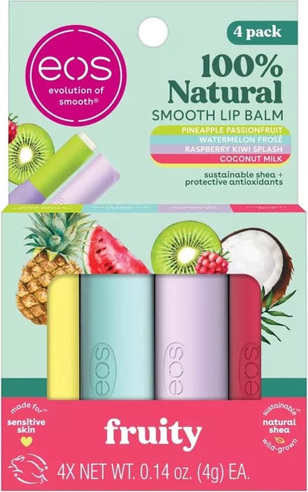 eos Lip Balm Variety Pack – 100% Natuurlijk – Fruitige Lippenbalsem – 4 stuks