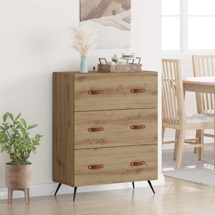 vidaXL - Ladekast - 3-Lade - Artisan - Eik - 69,5 - x - 34 - x - 90 - cm