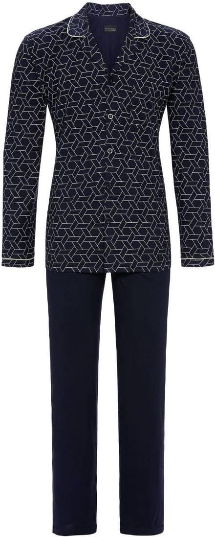 Donkerblauwe heren doorknooppyjama - Blauw - Maat - 58
