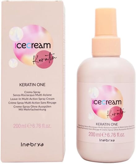 Inebrya, Ice Cream Kératine, Spray Baume Sans Rinçage pour Cheveux, Restructurant, 200 ml