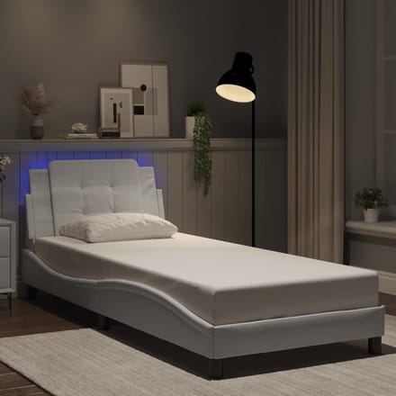 vidaXL - Bedframe - met - LED - zonder - matras - "Zadar" - wit - 90x200 - cm