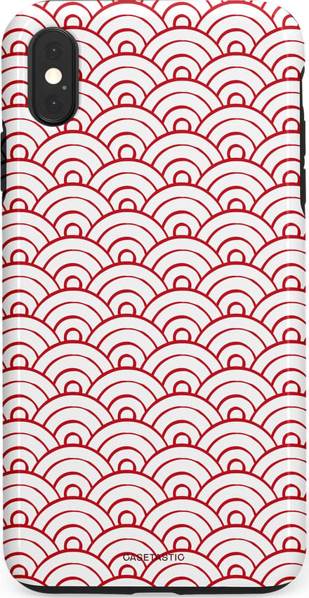 Casetastic hoesje geschikt voor Apple iPhone XS Max - Dubbellaagse bescherming - Golfjes - Fashion Case - Wit Lichtroze Koraal Lichtgrijs