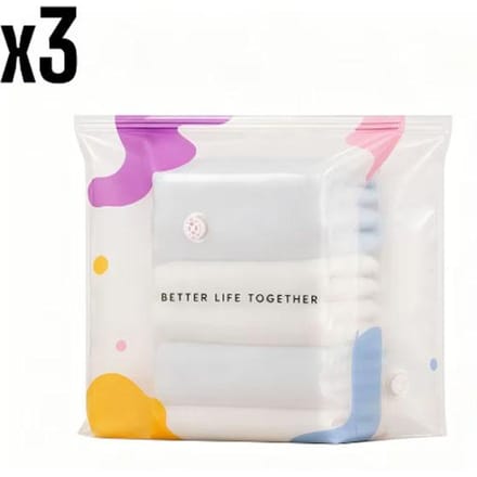 Sac de compression sous vide sans pompe nécessaire Grands sacs de rangement étanches Durables Grande capacité Sac de rangement 3D vertical pour vêtements Linge de lit 3pcs white