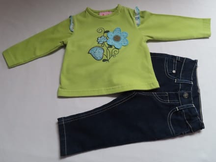 Ensemble - Meisje - Groen + jeans blauw - 6 maand 68