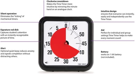 Time Timer® Original Large 60 Minuten - Visuele Timer - Zwart Rood - 30 x 30 cm - Hulpmiddel bij ADHD en Autisme - Magnetisch - Incl. App
