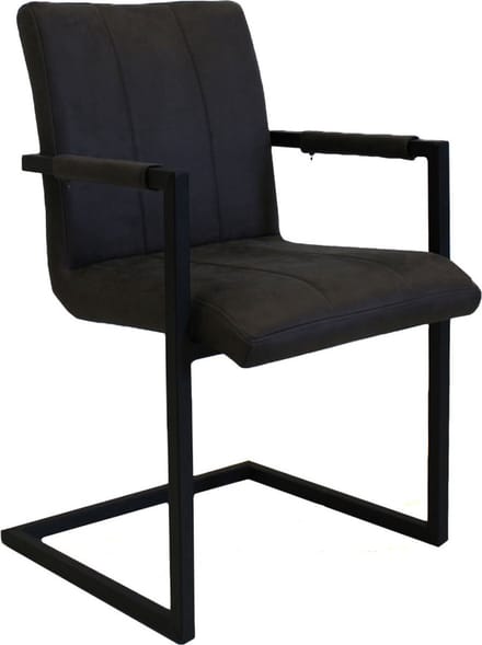 Eetkamerstoel - Zwart microvezel - Metalen poten - Set van 1 - Zithoogte 46cm