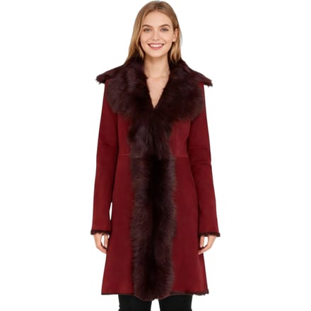 Dames trenchcoat van bordeauxrood Toscaans schapensuèdeleer - Celeste