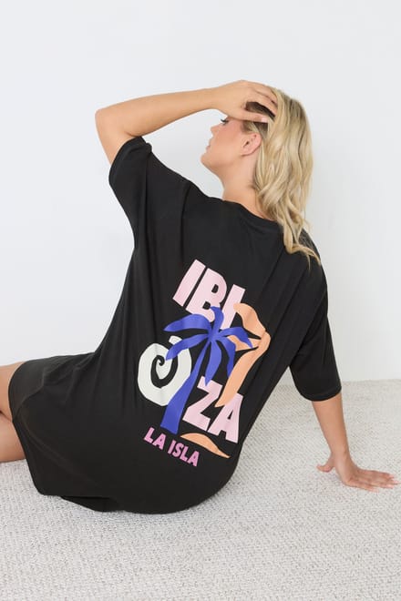 Yours Zwart 'Ibiza' Slaapshirt Nachthemd Size 62-64