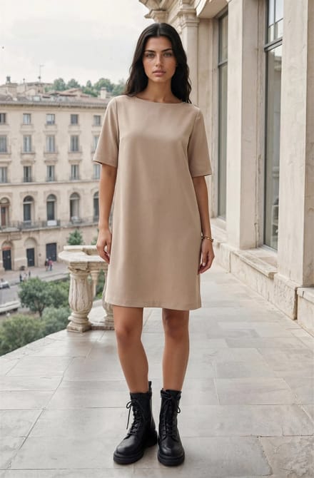 MI PIACE - Bonded Travel Jurk Midi 202682 Latte - Maat : M