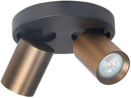 Opbouwspot Oliver | Zwart + Brons Metaal | Rond | GU10 | 2-voudig | ⌀ 17cm
