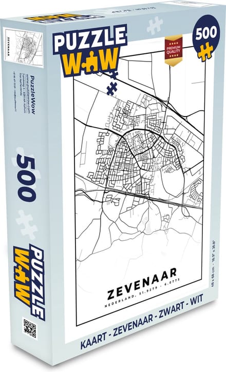 Puzzel Kaart - Zevenaar - Zwart - Wit - Legpuzzel - Puzzel 500 stukjes