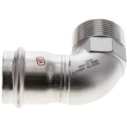 90 graden L-Perskoppeling - 42mm Persmof & R 1-1/2'' Buiseinde - RVS