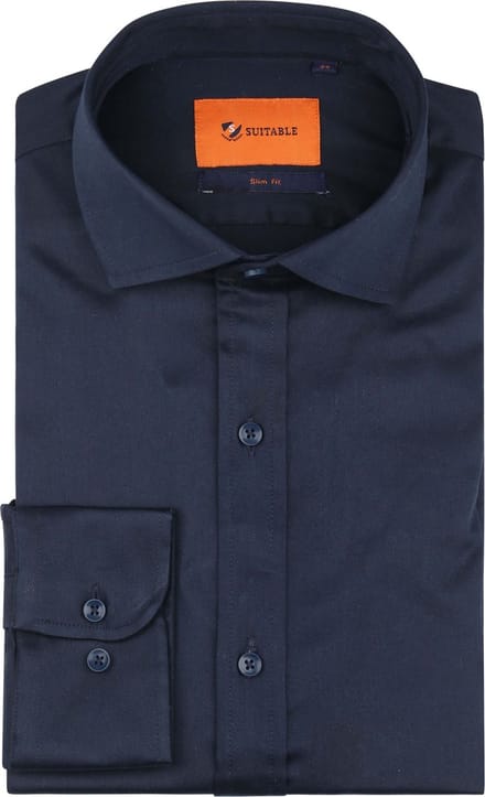 Suitable Satin Overhemd Donkerblauw (navy) - Maat 41 - Heren - Overhemden Formeel