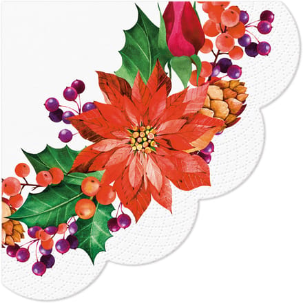 Ronde servetten Poinsettia With Cones - PAW Decor - 32 cm