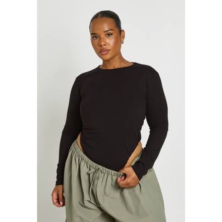 boohoo Dames Plus Basic Lange Mouw Ronde Hals Bodysuit | Zwart | Maat: 56