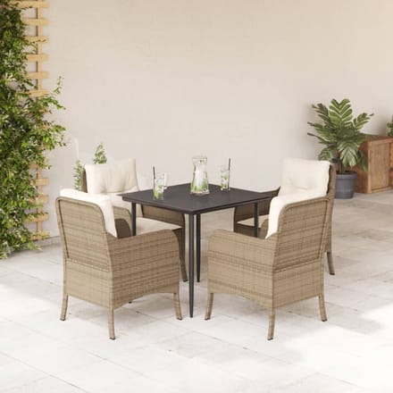 vidaXL - 5-delige - Tuinset - met - kussens - poly - rattan - beige