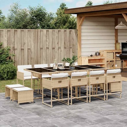 vidaXL - 13-delige - Tuinset - met - kussens - poly - rattan - beige