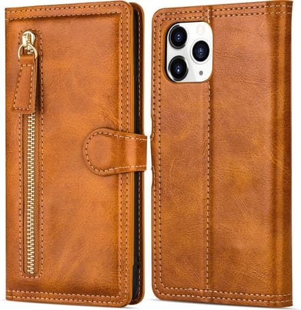 Hoesje geschikt voor iPhone 11 - Bookcase - Pasjeshouder - Portemonnee - Rits - Kunstleer - Lichtbruin