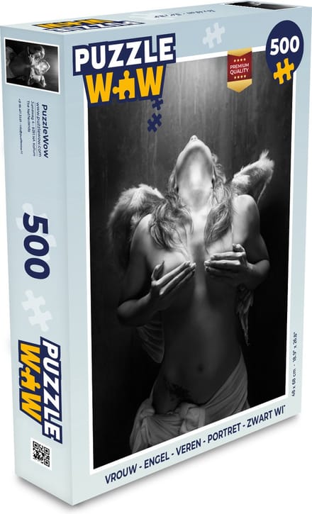 Puzzel Vrouw - Engel - Veren - Portret - Zwart wit - Legpuzzel - Puzzel 500 stukjes