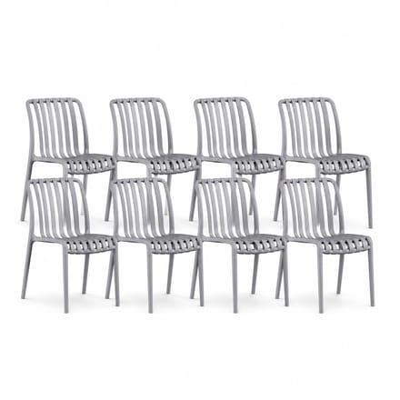 DS4U® - Max tuinstoel - Set van 8 - Grijs - Kunststof - Stapelbaar