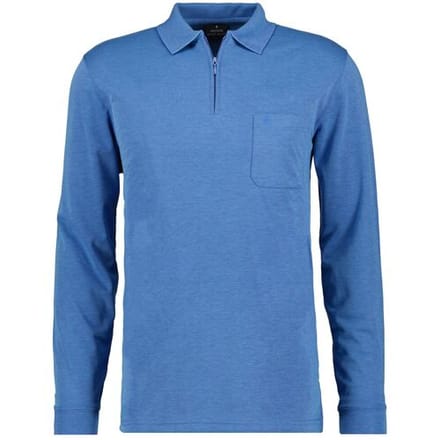 Ragman Zipper Softknit Polo Longsleeve Breast Pocket Aqua / male