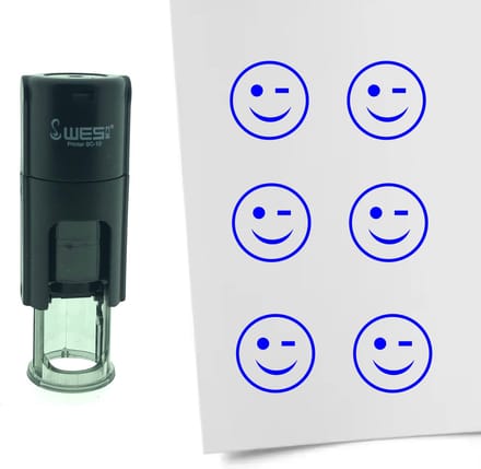 CombiCraft Stempel Smiley Knipoog 10mm rond - Blauwe inkt