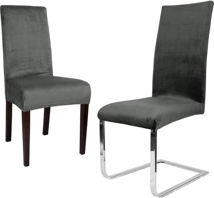 LEA, set van 2 stoelhoezen, elastische effen stretchhoezen van fluweel, microvezel, kleur naar keuze (grijs)