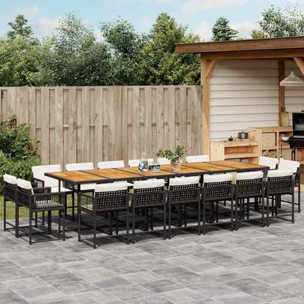 vidaXL - 17-delige - Tuinset - met - kussens - poly - rattan - zwart