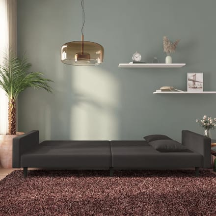 vidaXL - Slaapbank - 2-zits - met - 2 - kussens - fluweel - zwart