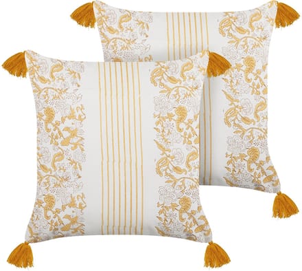 BILOBA - Sierkussen set van 2 - Mosterdgeel - 45 x 45 cm - Katoen