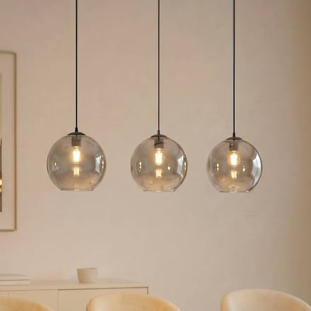 Lucande hanglamp Brillar, rookgrijs, glas, 3-lamps, 128 cm